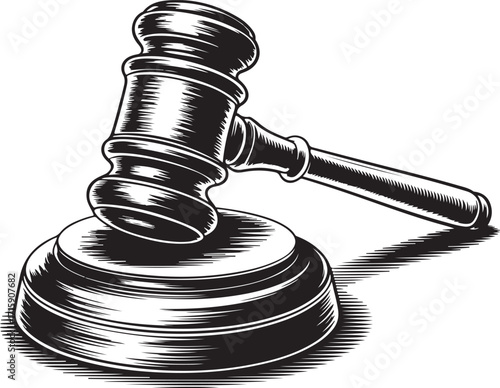 Gavel Illustration Symbolizing Justice and Legal Authority on a Transparent Background