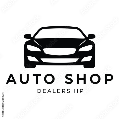 Bold silhouette of a car above 'auto shop dealership' text silhouette