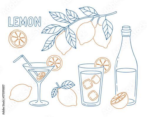 Lemon Citrus Vector Illustration with Fruit, Drink, and Refreshment Elements