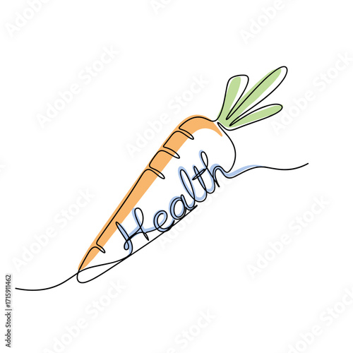 Carrot illustration with the word health in a minimalist line art style 