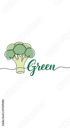 Broccoli illustration with the word green in a minimalist style 