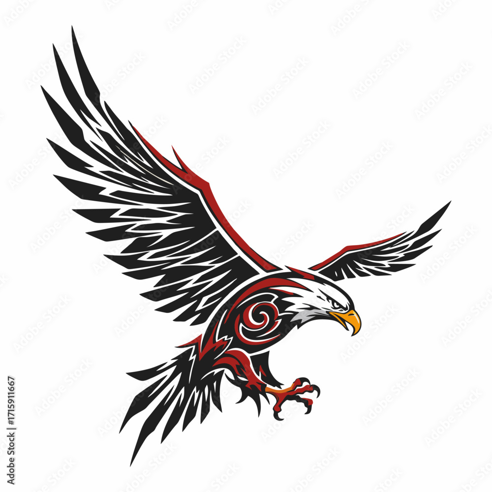 Obraz premium vector illustration of an eagle with batik tribal motifs