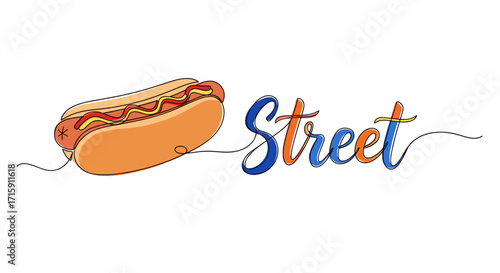 Illustration of a hot dog with the word street creatively integrated in a vibrant design