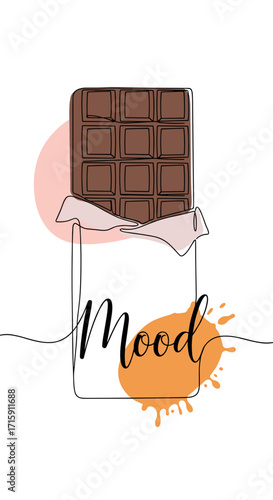 Illustration of a chocolate bar with the word mood creatively integrated in a colorful design