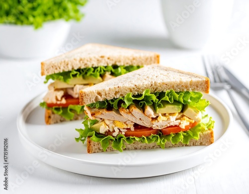 Delicious 3d Chicken Avocado Tomato Lettuce Sandwich Served on a Plate