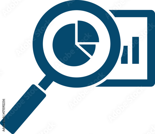 Magnifying glass focuses on financial data charts and graphs analysis of vector design