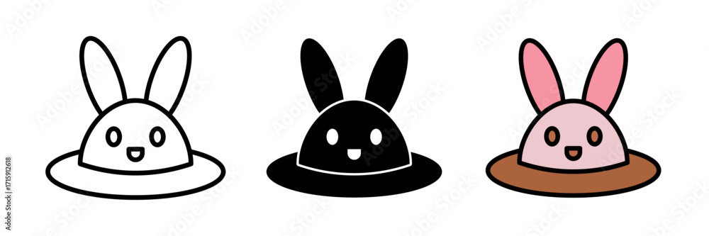 Obraz premium Bunny in hole icon set stroke, filled and colored concept. Vector illustration.