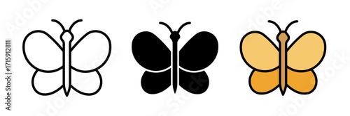Butterfly icon Flying insect silhouettes isolated on white background with stroke, filled and colored concept for web design.