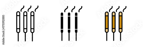 Burning incense stick icon For Chinese New Year presentation. Vector Illustration stroke, filled and colored concept for web design.
