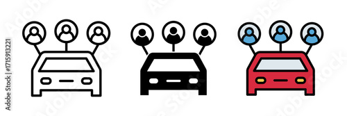 Carpool share icon Vector icon isolated on white background with stroke, filled and colored concept for web design.