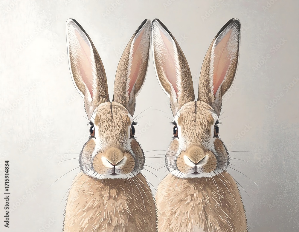 Fototapeta premium Two rabbits facing forward