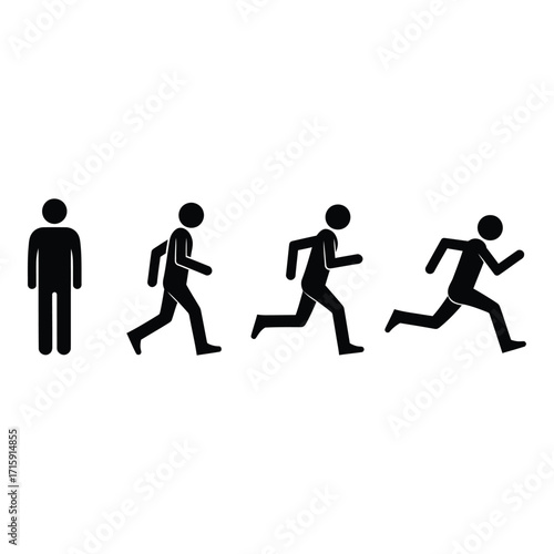 Running man silhouette sequence motion study human figure progression sports athlete action silhouette
