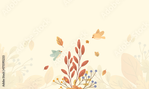 Wallpaper Mural Illustration vector graphic of autumn birds and falling leaves background, perfect for seasonal greeting cards, invitations, and nature designs. Torontodigital.ca