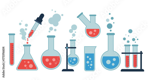 Colorful chemistry set with flasks and beakers for science experiments