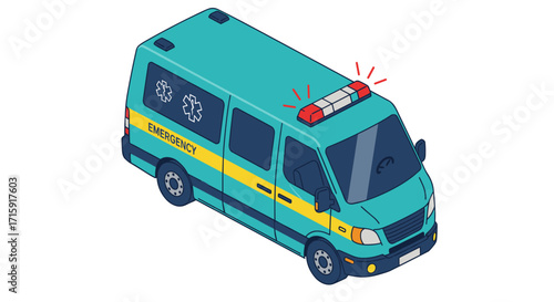 Emergency ambulance isometric vector illustration for healthcare design