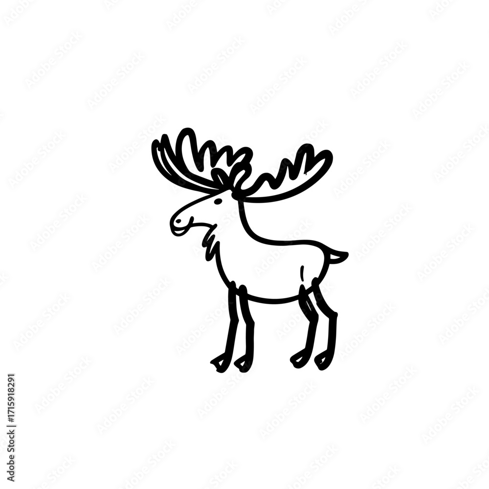 Fototapeta premium Moose. Moose simple black and white line art vector logo