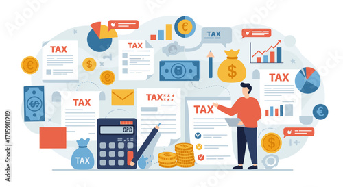 Financial tax management vector illustration for business strategy and planning design