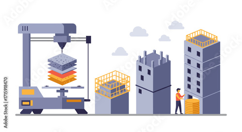 3d printing construction concept vector illustration for modern architecture and technology design