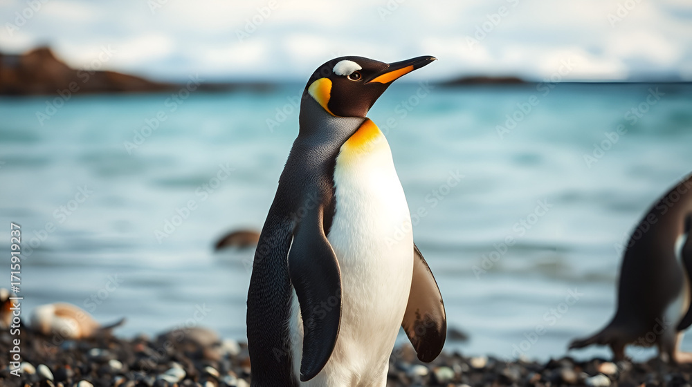 Fototapeta premium A penguin estranged from its natural habitat due to climate change
