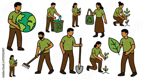 People planting trees recycling and protecting environment for sustainability