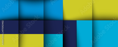 Vibrant colorfulness of blue and yellow geometric pattern with squares, triangles, and rectangles on aqua background. vector illustration eps10
