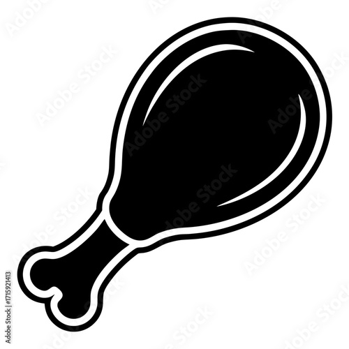 Chicken drumstick icon, solid black (Black Vector / Illustration Style)