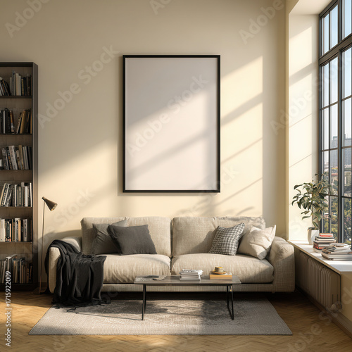 Cozy living room with natural light and minimal decor in a modern apartment setting during the day