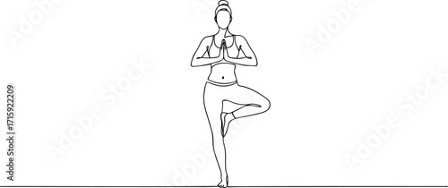Yoga, Tree Pose [One-stroke illustration]