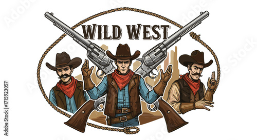 Wild west cowboy vector illustration for vintage poster design in retro style