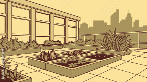 Urban rooftop garden offering fresh produce and city views showcasing sustainable living concept