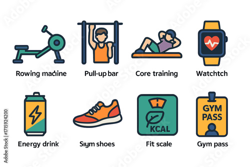 Fitness and gym equipment vector illustration for training and exercise design