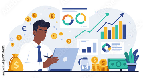 Business growth and financial success concept vector illustration for design projects