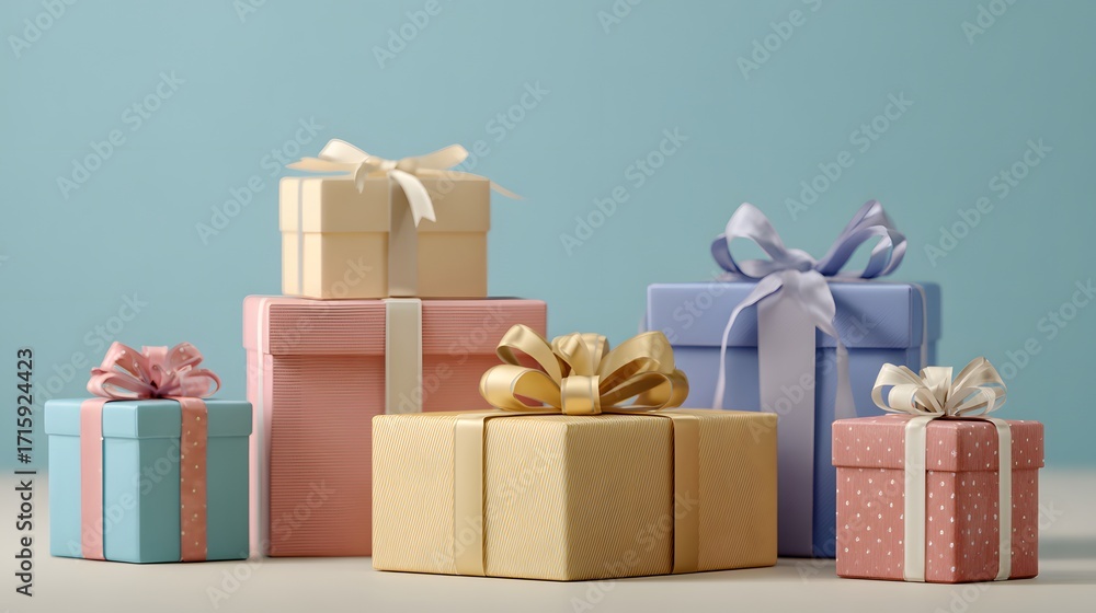 Obraz premium gift wrapping scene with ribbon and boxes minimal style