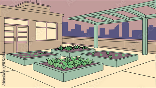 Urban rooftop garden oasis offering sustainable living and fresh produce in the cityscape environment