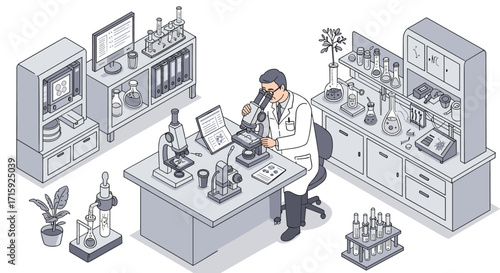 Laboratory science vector illustration: isometric design for educational and scientific purposes