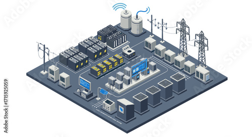 Isometric smart power grid vector illustration for technology and renewable energy concept design