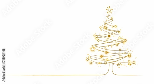Decorative Christmas tree illustration with golden lines on white background  