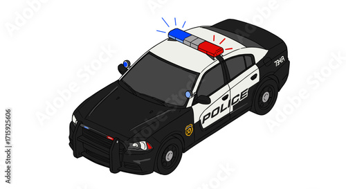 Police car vector illustration in isometric style for law enforcement design projects