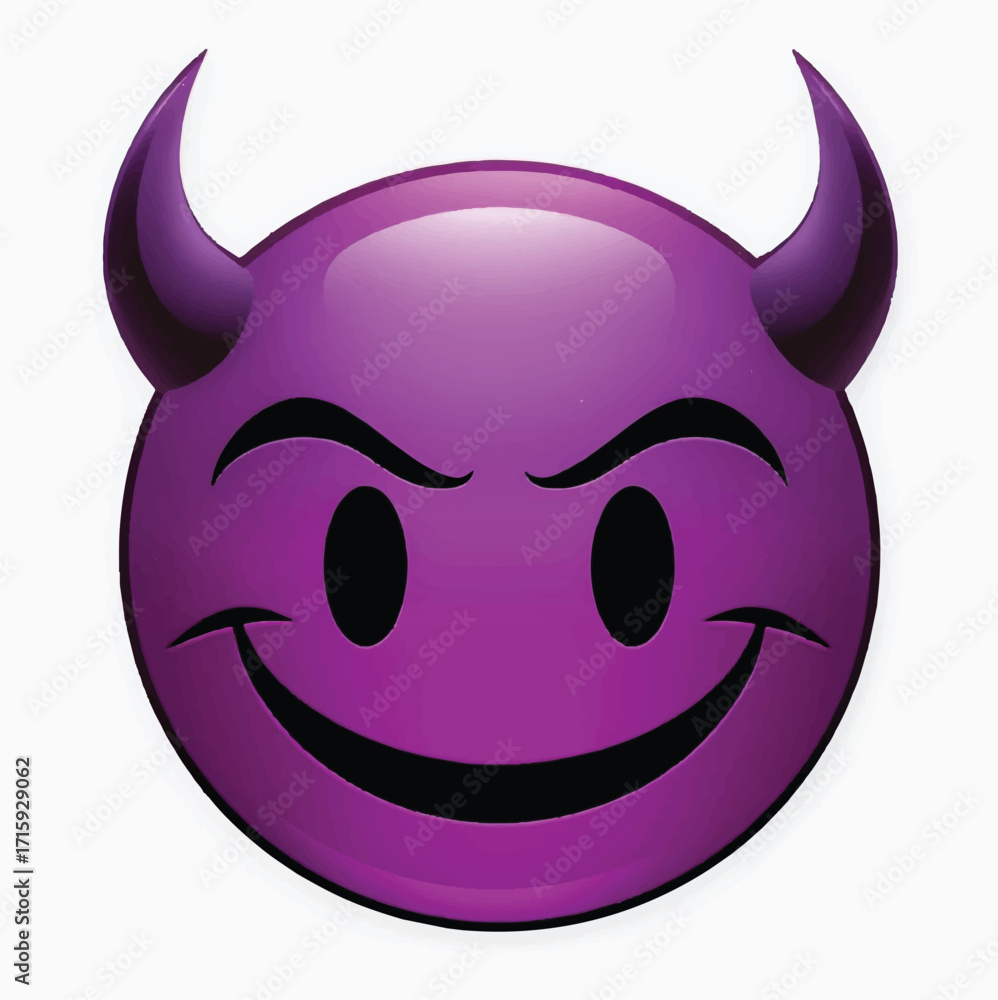 Fototapeta premium Purple Devil Emoji Face with Horns – Mischievous Digital Icon Illustration