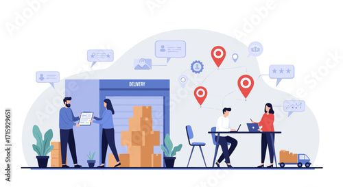 Logistics teamwork and delivery management in modern workspace