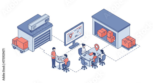 Isometric logistics team planning and warehouse management