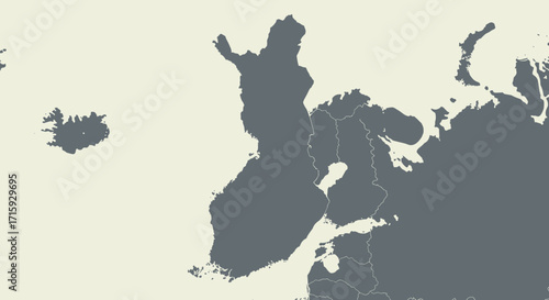 Minimalist map of nordic region highlighting finland with borders