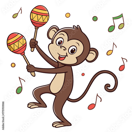 Joyful monkey with maracas celebrating a fun event with vibrant colors