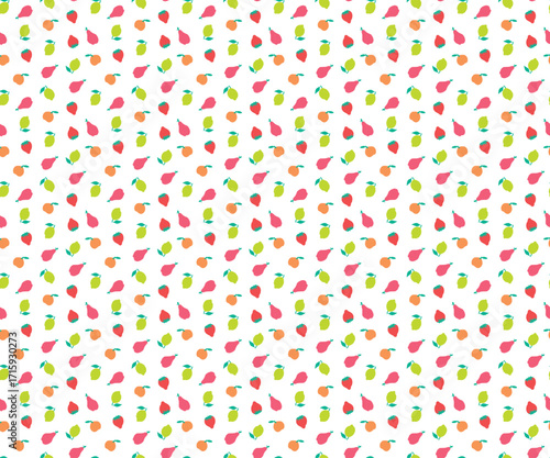 Colorful Seamless Fruit Pattern with Strawberry Lemon Pear and Orange Vector Illustration