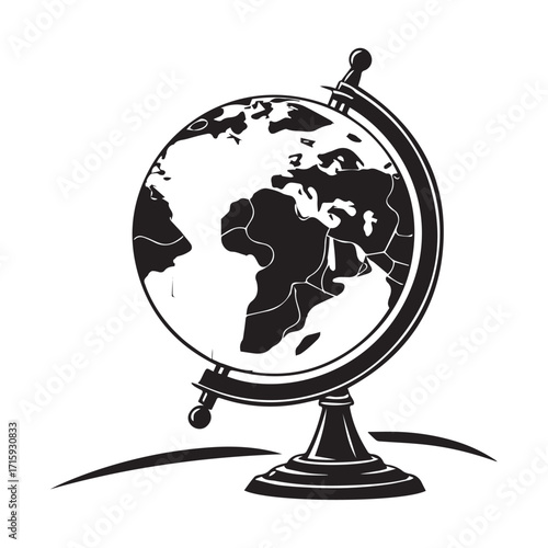 A detailed globe illustration isolated on white background, showcasing continents and geographical features, representing cartography, geography, and global awareness
