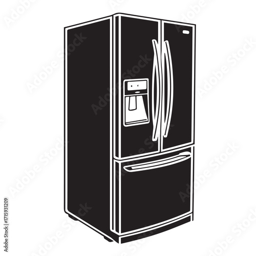 Illustration of a refrigerator isolated on white background, highlighting its design and functionality as a modern appliance for preserving food and maintaining freshness