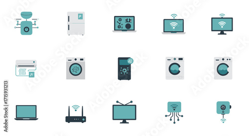 Smart home technology icons for modern devices and appliances