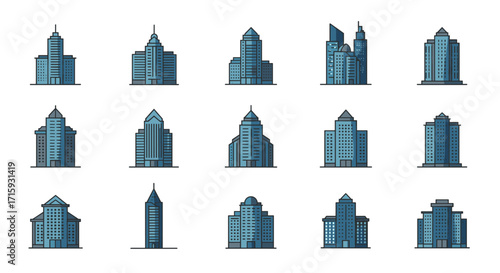 Modern urban skyline collection featuring diverse high rise architectural designs