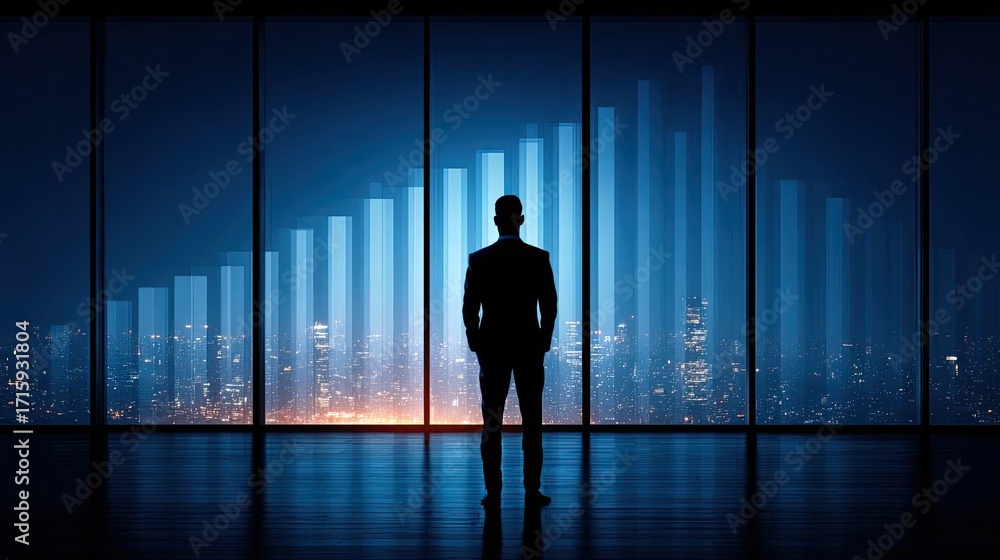 custom made wallpaper toronto digitalStrategic business blueprint outlining full plan concept. Silhouette of a businessman analyzing financial growth data.