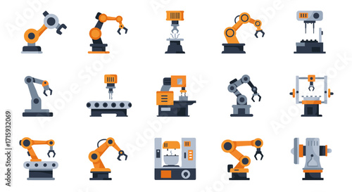 Flat industrial robot arms collection for automation and manufacturing